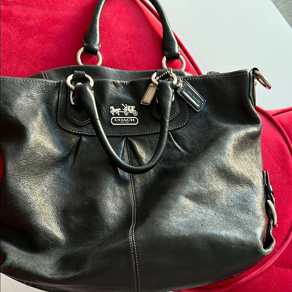 Coach Black Leather Satchel with Silver Hardware